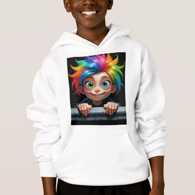 Peeking Rainbow – Mischievous Whimsical Character  Hoodie (Front)