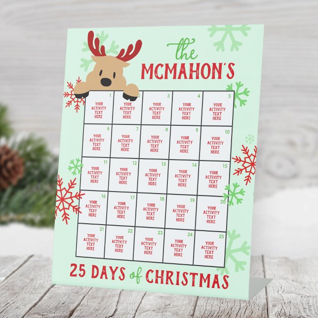 Peeking Reindeer 25 Days of Christmas Activity Pedestal Sign (25 Days of Christmas Holiday Activity Pedestal Sign. Peeking Deer Design, Other Designs Available)