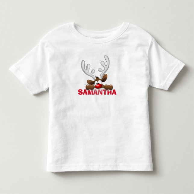 Peeking Reindeer Toddler Fine Jersey T-Shirt (Front)