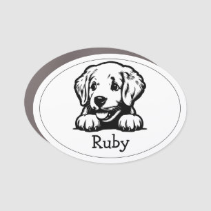 Peeking Retriever Puppy Personalized Car Magnet