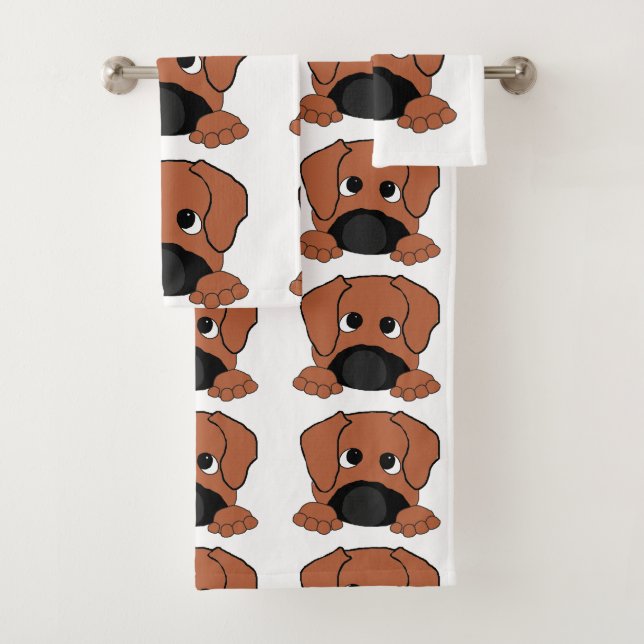 peeking rhodesian ridgeback red wheaten black nose bath towel set (Insitu)