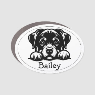 Peeking Rockweiler Puppy Personalized Car Magnet
