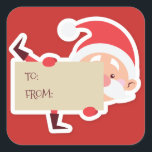 Peeking Santa christmas Gift Sticker<br><div class="desc">Cute christmas Sticker featuring a peeking Santa holding a sign with "to" - "from" for you christmas gifts.</div>