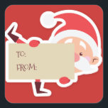 Peeking Santa christmas Gift Sticker<br><div class="desc">Cute christmas Sticker featuring a peeking Santa holding a sign with "to" - "from" for you christmas gifts.</div>