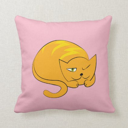 Peeking, Sleeping Cartoon Cat Throw Pillow