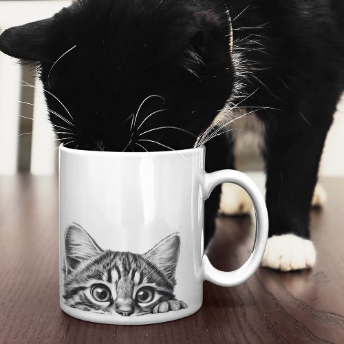 Peeking Sneaky Cat Kitten Adorable  Coffee Mug