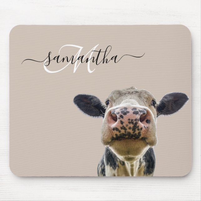 Peeking Sneaky Cow Personalized Monogram    Mouse Pad (Front)