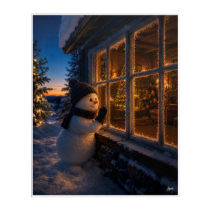 Peeking Snowman at the Window Acrylic Print
