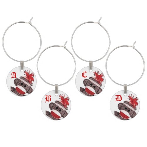 Peeking Sock Monkey Wine Charms