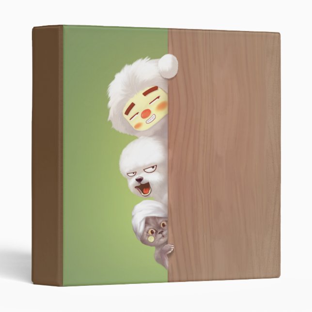 Peeking Trio: Funny Animal Stack & Smile Pup 3 Ring Binder (Front/Spine)