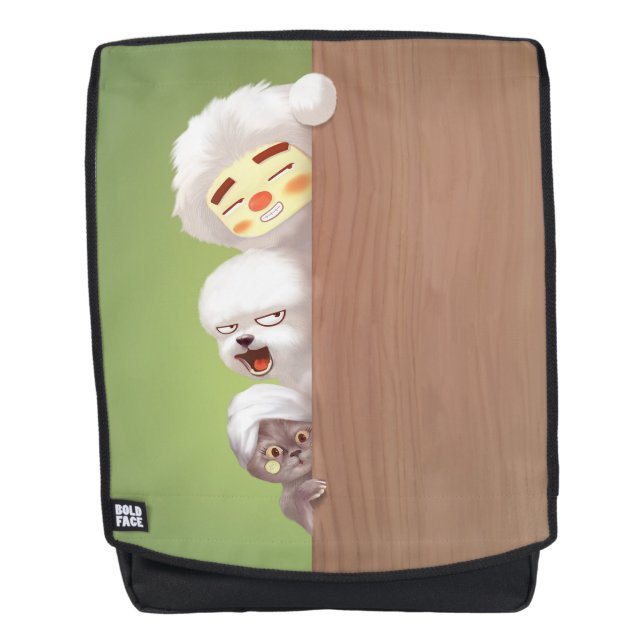 Peeking Trio: Funny Animal Stack & Smile Pup Backpack (Front)
