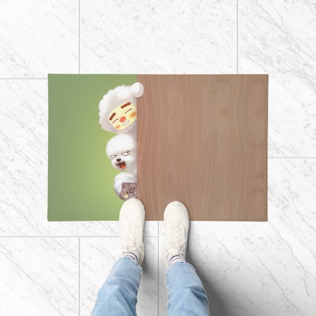 Peeking Trio: Funny Animal Stack & Smile Pup Doormat (Indoor)