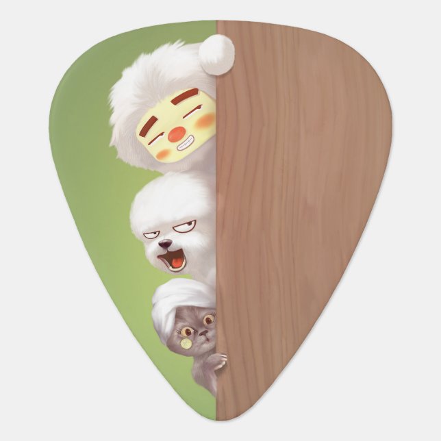 Peeking Trio: Funny Animal Stack & Smile Pup Guitar Pick (Front)