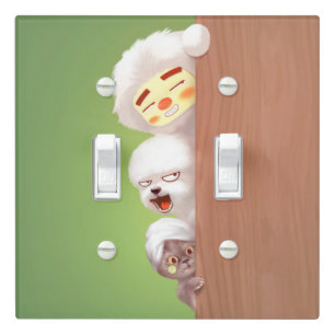 Peeking Trio: Funny Animal Stack & Smile Pup Light Switch Cover