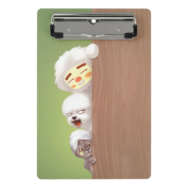 Peeking Trio: Funny Animal Stack & Smile Pup Mini Clipboard (Front)