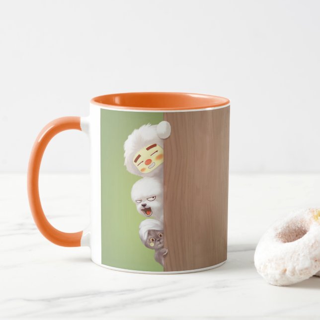Peeking Trio: Funny Animal Stack & Smile Pup Mug (With Donut)