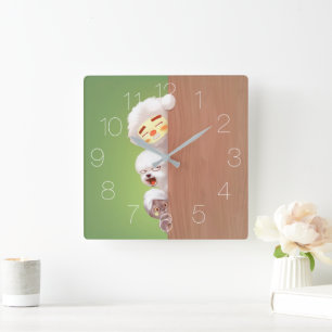Peeking Trio: Funny Animal Stack & Smile Pup Square Wall Clock