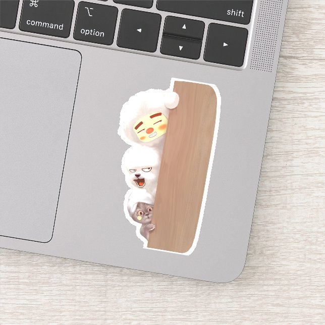 Peeking Trio: Funny Animal Stack & Smile Pup Sticker (Detail)