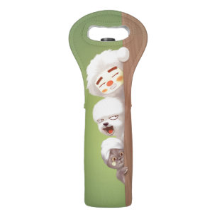 Peeking Trio: Funny Animal Stack & Smile Pup Wine Bag