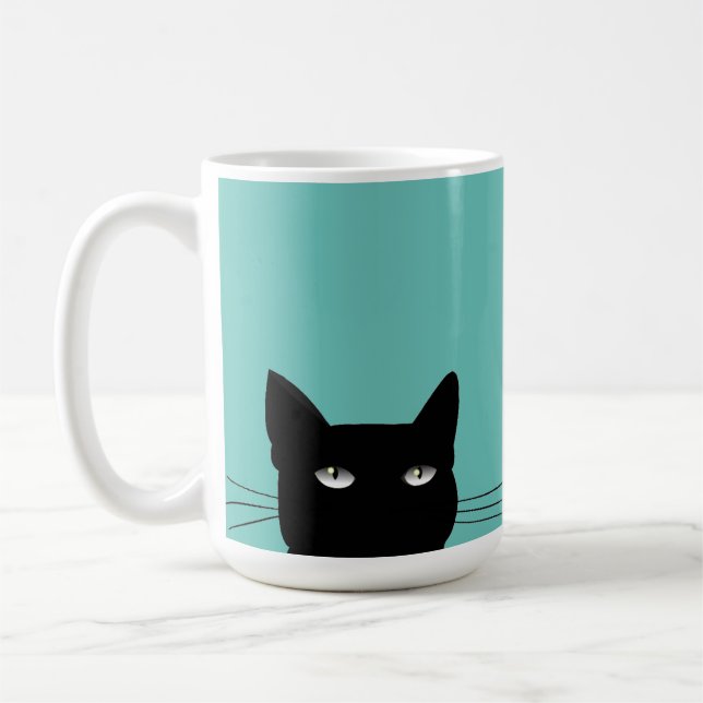 PEEKING UP BLACK CAT COFFEE MUG (Left)
