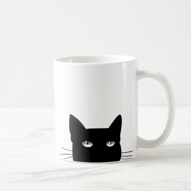 PEEKING UP BLACK CAT KITTY LOVER COFFEE MUG (Right)