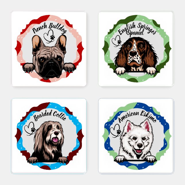 Peeking watercolor dogs customized pattern coaster set (Set)