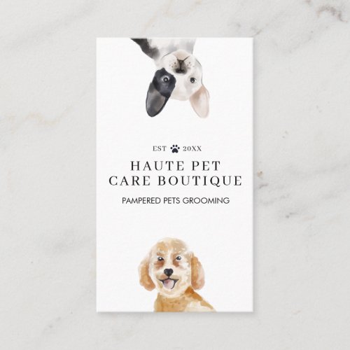 Peeking Watercolor Dogs Pet Care Grooming  Salon Business Card