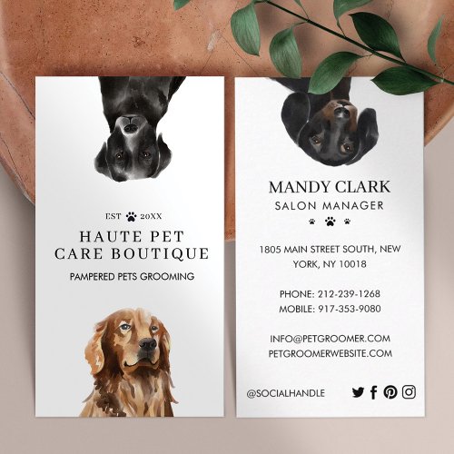 Peeking Watercolor Dogs Pet Care Grooming  Salon  Business Card