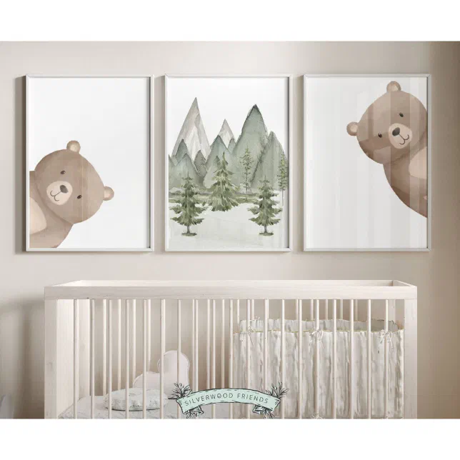 Peeking Woodland Bear Nursery Prints Zazzle