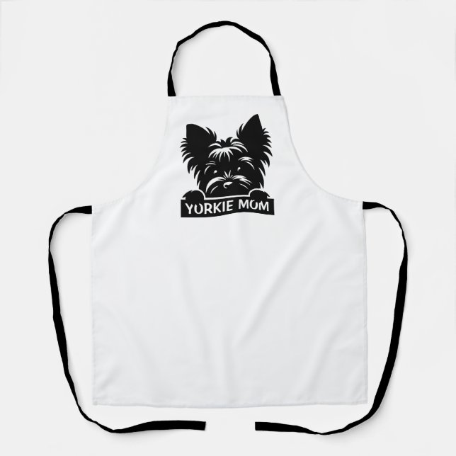Peeking Yorkie Black Silhouette Yorkie Mom  Apron (Front)