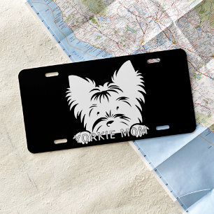 Peeking Yorkie Black Silhouette Yorkie Mom  License Plate
