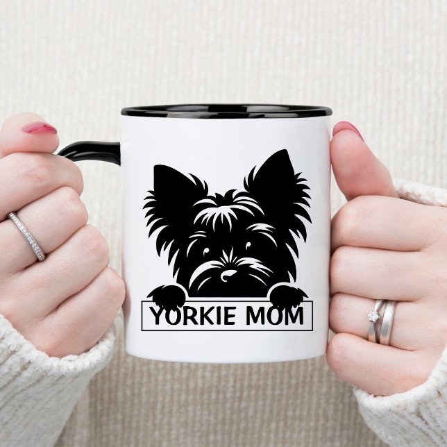 Peeking Yorkie Black Silhouette Yorkie Mom  Mug (Creator Uploaded)