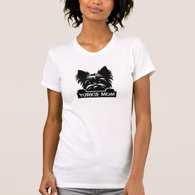 Peeking Yorkie Black Silhouette Yorkie Mom  T-Shirt (Front)