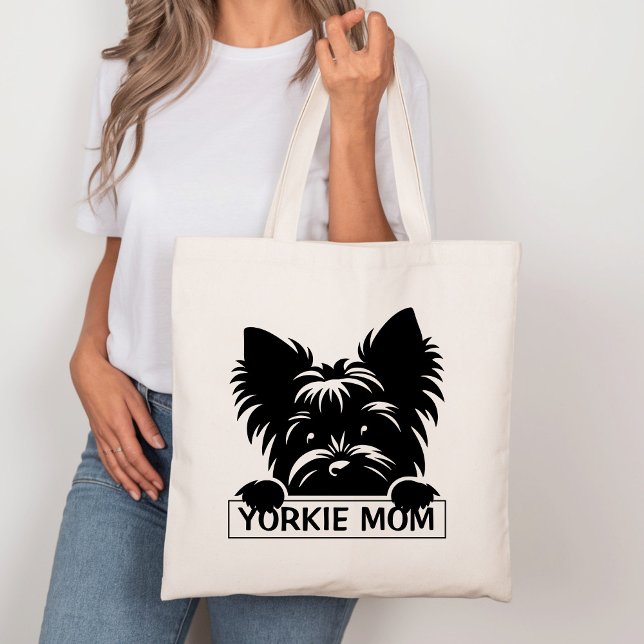 Peeking Yorkie Black Silhouette Yorkie Mom  Tote Bag (Creator Uploaded)