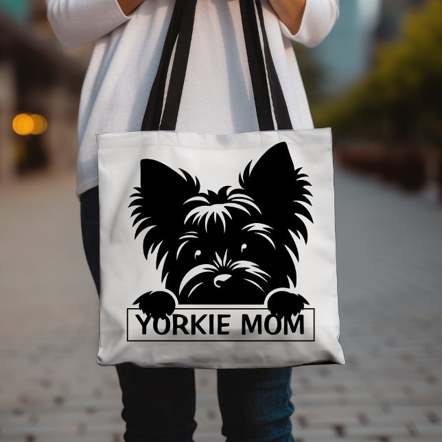 Peeking Yorkie Black Silhouette Yorkie Mom  Tote Bag (Creator Uploaded)