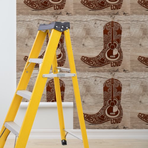 Peel and Stick brown cowboy boot western wood sign Wallpaper