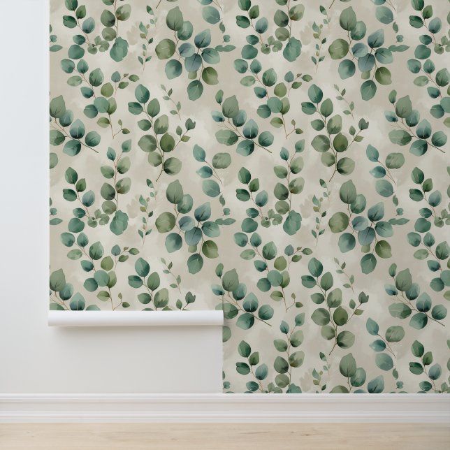 Peel and Stick Eucalyptus Leaves Botanical Wallpaper (Application)