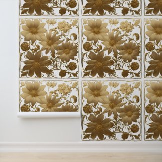 Peel and stick gold flowers on white background