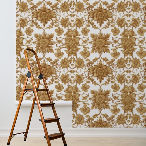 Peel and stick gold flowers on white background wallpaper 