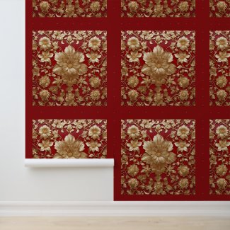 Peel and stick gold flowers pattern on red 