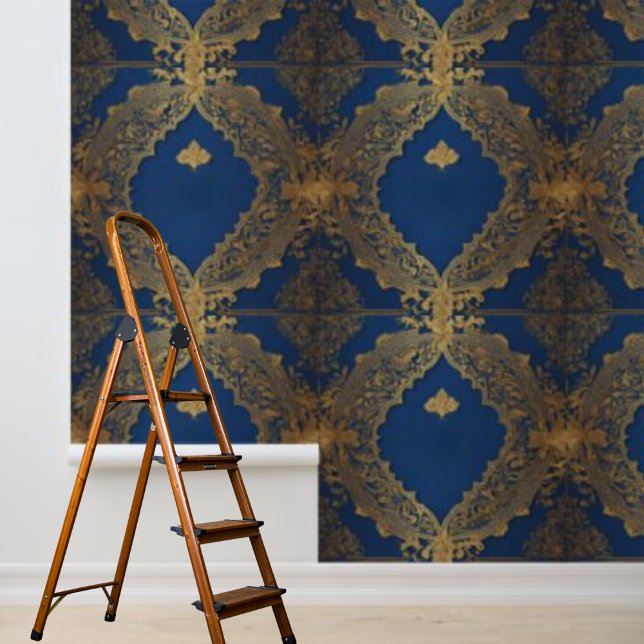 Peel and Stick Indian inspired design Blue Gold  Wallpaper (Peel and Stick Indian inspired design Blue Gold Wallpaper)
