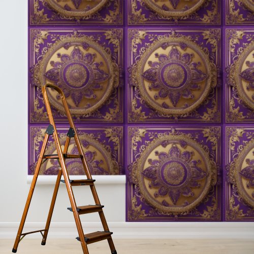 Peel and Stick Indian Rich Purple Gold Squares  Wallpaper