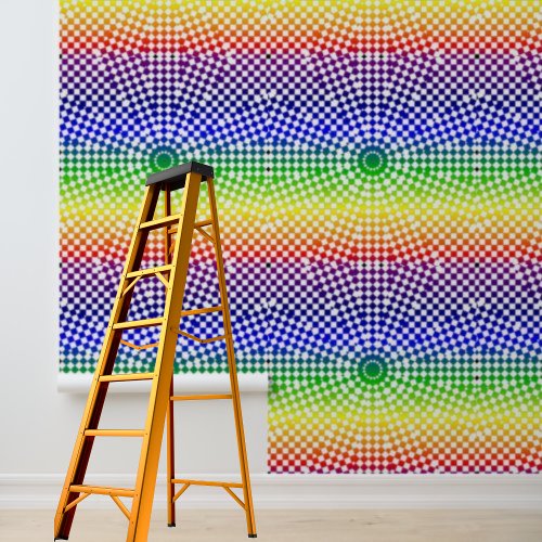 Peel and stick modern rainbow checks and circles wallpaper 