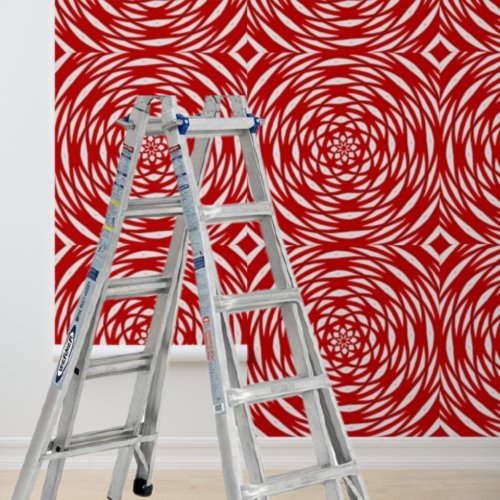Peel and Stick Red White Geometric Spiral Circles  Wallpaper