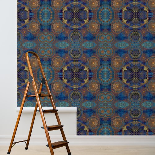 Peel and stick wallpaper blue gold circles pattern wallpaper 