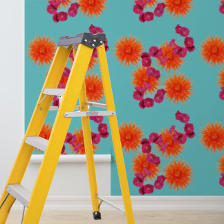 Peel and stick wallpaper blue orange pink floral