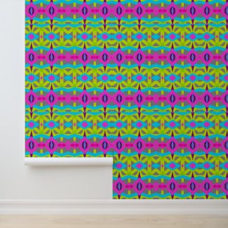Peel and stick wallpaper bold pink blue yellow