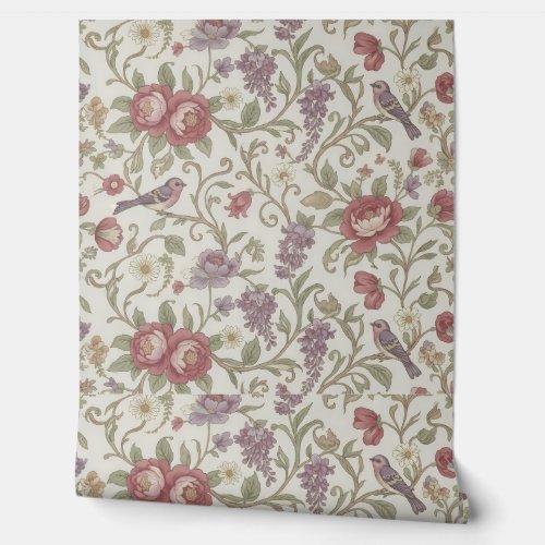 Peel and Stick Wallpaper – Vintage Floral Birds Wallpaper