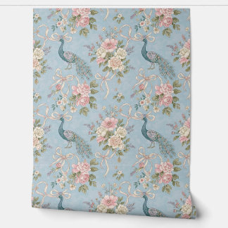 Peel and Stick Wallpaper – Vintage Peacock in Blue Wallpaper