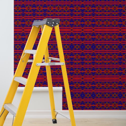 Peel Stick Aztec geometric pattern blue red brown Wallpaper